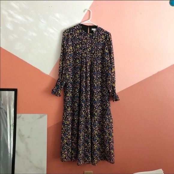 Topshop Floral Pintuck Chuck On Midi Dress sz 2 - Picture 4 of 15